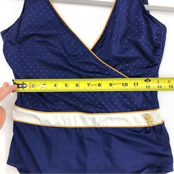 Vintage Robby Len One Piece Swimsuit Bathing Suit Nautical Blue Gold Sz 14 - Picture 14 of 15